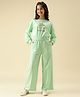 Lil Tomatoes Cotton Looper Knit Full Sleeves Trend Setter Text Printed Light Winter Sweatshirt With Track Pants Set - Light Green