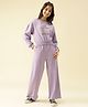 Lil Tomatoes Cotton Looper Knit Full Sleeves Trend Setter Text Printed Light Winter Sweatshirt With Track Pants Set - Lilac