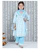 KID1 Cotton Woven Three Fourth Sleeves Floral Printed & Gota Lace Embellished Kurti Palazzo With Net Dupatta Set - Blue