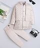 Fourfolds Woven Full Sleeves  Sequin Embellished & Floral Embroidered Sherwani & Trouser Set With Jacket - Beige