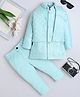 Fourfolds Woven Full Sleeves  Sequin Embellished & Floral Embroidered Sherwani & Trouser Set With Jacket - Light Blue