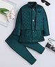 Fourfolds Woven Full Sleeves  Sequin Embellished & Floral Embroidered Sherwani & Trouser Set With Jacket -    Dark Green