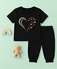 Luke and Lilly Cotton Knit Half Sleeves Heart & Butterflies Printed Tee & Joggers Set - Black