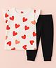 Luke and Lilly Cotton Knit Frill Sleeves Hearts Printed Top & Joggers Set - White & Black