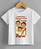 KNITROOT Cotton Lycra Knit Durga Puja Theme Half Sleeves Celebrating Durga Puja With Family Text Printed Tee - White