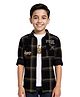 CAVIO Cotton Woven Full Sleeves Tartan Checked Shirt With Culture Text Printed Tee Set - Khaki