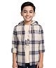 CAVIO Cotton Woven Full Sleeves Checked Hooded Shirt With Basketball Text Printed Tee Set - Grey