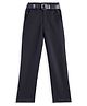 CAVIO Cotton Lycra Woven Solid Trousers With Belt - Navy Blue