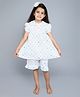 Little Clothing Cotton Woven Half Sleeves Polka Dots Printed Coordinating Top & Shorts Night Suit Set - White