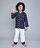 Little Clothing Cotton Woven Full Sleeves Polka Dots Printed Night Suit Set - Navy Blue
