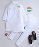 Little Clothing Cotton Silk Woven Republic Day Theme Full Sleeves Indian Flag Hand Painted Kurta Pyjama Set - White