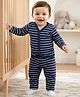Babyhug Single Jersey Knit Full Sleeves Co-ords T-Shirt & Lounge Pant Set with Stripes - Navy Blue