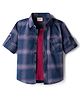 Rikidoos Full Sleeves Checked Shirt With Attached Tee - Navy Blue & Maroon