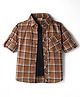 Rikidoos Full Sleeves Checked Shirt With Attached Tee - Brown & Black