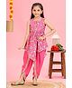 MASTARANG Woven Sleeveless Floral Printed Lace Embellished  Asymmetrical Kurti With Dhoti Set - Pink