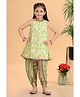 MASTARANG Woven Sleeveless Floral Printed Lace Embellished High Neck Kurti  With Dhoti Set - Green