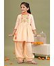 MASTARANG Cotton Woven Three Fourth Sleeves Floral Embroidered Afghani Kurti & Salwar With Dupatta Set - Peach