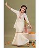 MASTARANG Brocade Woven Three Fourth Sleeves Floral Embroidered Gota Lace Embellished Kurti & Sharara  With Dupatta Set - Off White