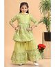 MASTARANG Cotton Woven Three Fourth Sleeves Abstract Printed Gota Lace Embellished Kurti & Sharara  With Dupatta Set - Green