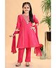MASTARANG Cotton Lurex Woven Three Fourth Sleeves Floral Embroidered Kurti Pant & Dupatta Set - Hot Pink