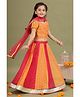 MASTARANG Brocade Woven  Puff Sleeves Floral Embroidered Lehenga Choli With Dupatta - Orange
