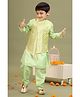 MASTARANG Blended Woven Full Sleeves Solid Kurta Pyjama With Striped Jacket Set - Green