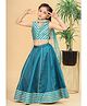 MASTARANG Blended Woven Sleeveless Foil Striped & Gota Lace Embellished Choli Lehenga With Dupatta Set - Teal Blue
