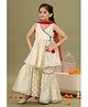 MASTARANG Net Woven Sleeveless Polka Dots Foil Printed Peplum Kurti & Sharara With Dupatta Set - Off White