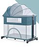 House of Quirk Bedside Baby Crib 4 in 1 Portable Folding Baby Bassinet with Mosquito Net Diaper Changing Station Travel Crib with 360 Swivel Wheels, Nursery Bed for Infant - Blue