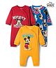 Babyhug Disney Interlock Knit Full Sleeves Front Open Rompers with Mickey Mouse Graphic Pack of 3 - Yellow Red & Blue