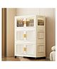 House Of Quirk 2 Layer Storage Box Cabinet Wardrobe with Wheels Durable Plastic Foldable Closet Organizer for Clothes Bags and Living Room Storage - 45cm - Cream