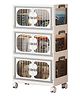 House Of Quirk 3 Layer Storage Box Wardrobe with Wheels  Durable Plastic Foldable Closet Organizer with Multiple Compartments for Baby Clothes Toys Bags Storage - 45cm - White