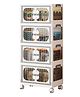 House Of Quirk 4 Layer Storage Box Wardrobe with Wheels  Durable Plastic Foldable Closet Organizer with Multiple Compartments for Baby Clothes Toys Bags Storage - 45cm - White