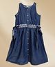 PURPLE UNITED KIDS Denim Woven Sleeveless Floral Embroidered Dress - Dark Blue