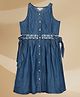 PURPLE UNITED KIDS Denim Woven Sleeveless Floral Printed Dress - Dark Blue