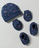 Simply Interlock Knit Cap Mittens & Booties Set With Space Theme Print Navy Blue - Diameter 9.5 cm