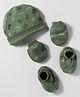 Simply Interlock Knit Cap Mittens & Booties Set With Vehicle Print Green - Diameter 9.5 cm