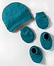 Simply Interlock Knit Cap Mittens & Booties Set With Dino Print Teal Blue - Diameter 9.5 cm