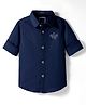 Ruff Satin Woven Full Sleeves Solid Color Party Shirt - Navy Blue