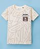 Ruff Rayon Knit Half Sleeves T-Shirt With Text Print - Cream