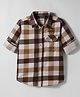 Ruff Twill Woven Full Sleeves Checkered Shirt With Text Embroidery - Dark Brown