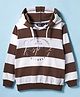 Ruff Cotton Knit Full Sleeves Hooded T-Shirt with Stripes & Inspire Text Print - Brown & White