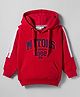 Ruff Fleece Denim Knit Full Sleeves Hooded Sweatshirt With Text Print & Kangaroo Pockets - Red