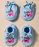 Simply Interlock Knit Text Printed Mittens & Booties Set - Light Blue