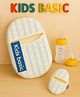 KIDS BASIC Newborn Essential Combo Muslin Warm Softest Sleeping Bag & BPA Free 2 In 1 Feeding Spoon Bottle + Nipple Bottle- Blue Stripes & Yellow