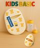 KIDS BASIC Newborn Essential Combo Muslin Warm Softest Sleeping Bag & BPA Free 2 In 1 Feeding Spoon Bottle + Nipple Bottle- Teddy Print & Yellow