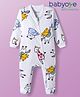 Babyoye Interlock Knit Full Sleeves Romper With Animal Print - White
