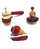 Funwood Games Combo of 3 Wooden Spinning Tops (3 Years+) Multicolor - Curiosity & Fine Motor Skills | Pambaram | Bongaram | Lattu