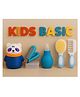 KIDS BASIC Baby Care Grooming Essential Combo | Teddy Style Powder Puff + Nail Cutter + Nose Sucker + Hair Brush & Comb Set- Dark Blue, Blue, Blue, Blue