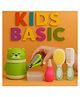 KIDS BASIC Baby Care Grooming Essential Combo | Teddy Style Powder Puff + Nail Cutter + Nose Sucker + Hair Brush & Comb Set- Green, Green, Pink, Green